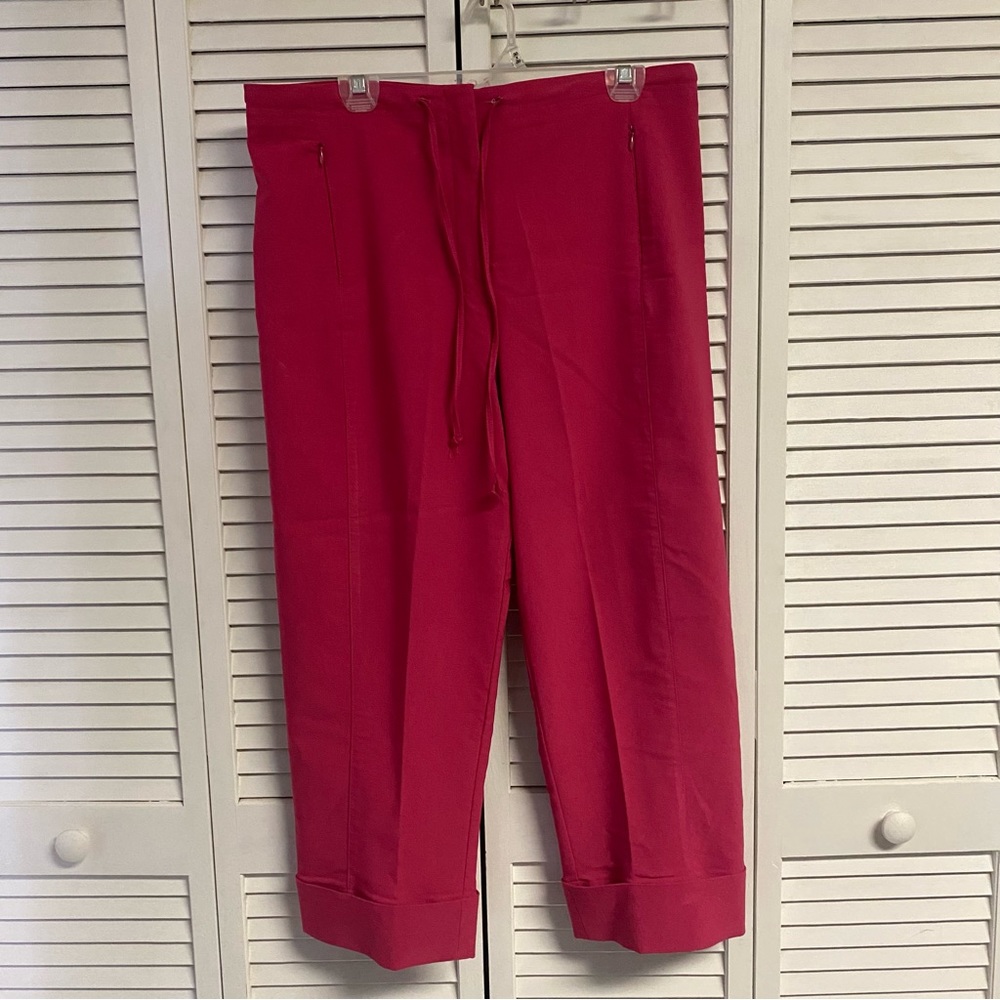 FIBERS Barbara Lesser Women Pink Crop Trouser Pants Wide Leg Drawstring Size 12